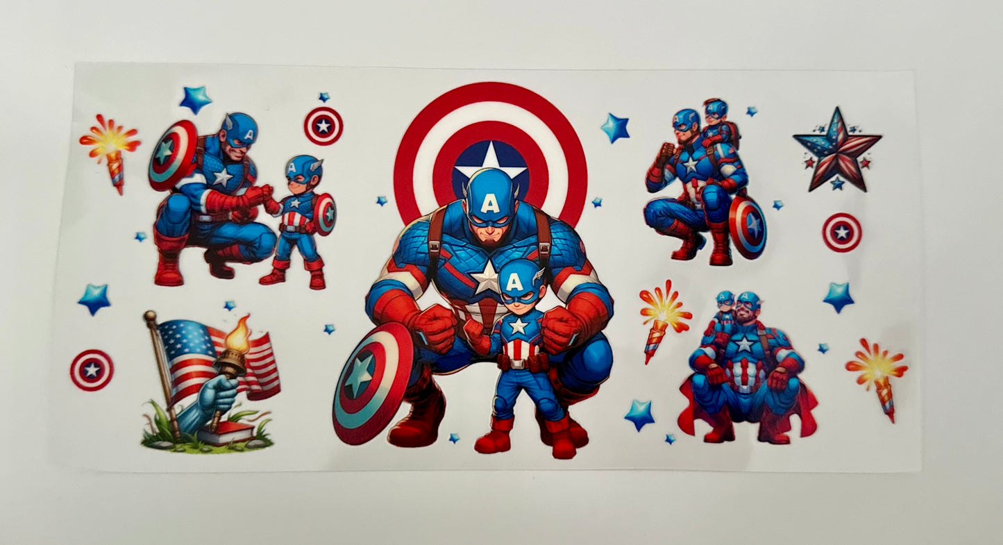 16oz UV DTF WRAP - CAPTAIN AMERICA / SUPERHERO