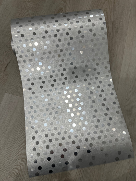 SILVER POLKA DOTS PATTERNED VINYL