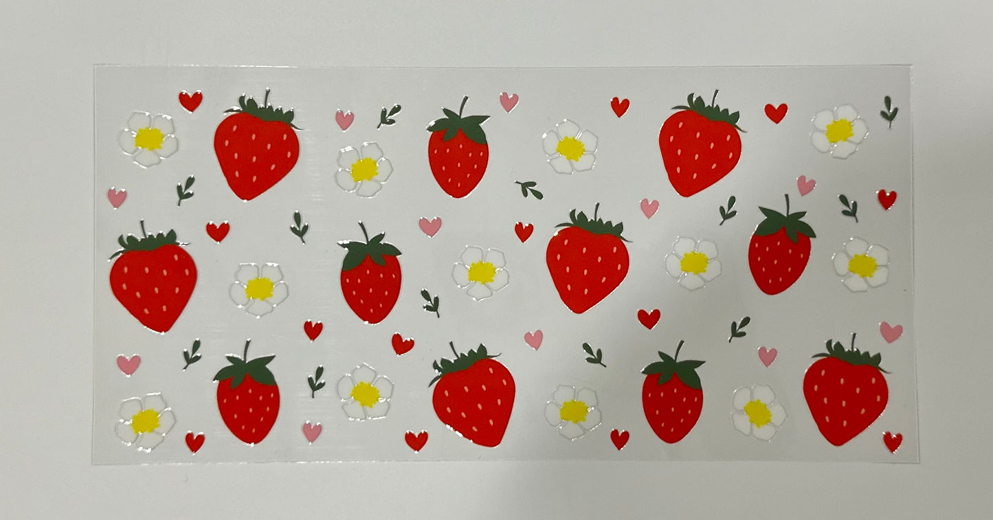 16oz UV DTF WRAP - STRAWBERRY & FLOWERS
