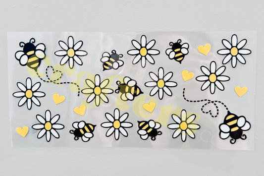 16oz UV DTF WRAP - SUNFLOWER & BEE WITH HEARTS